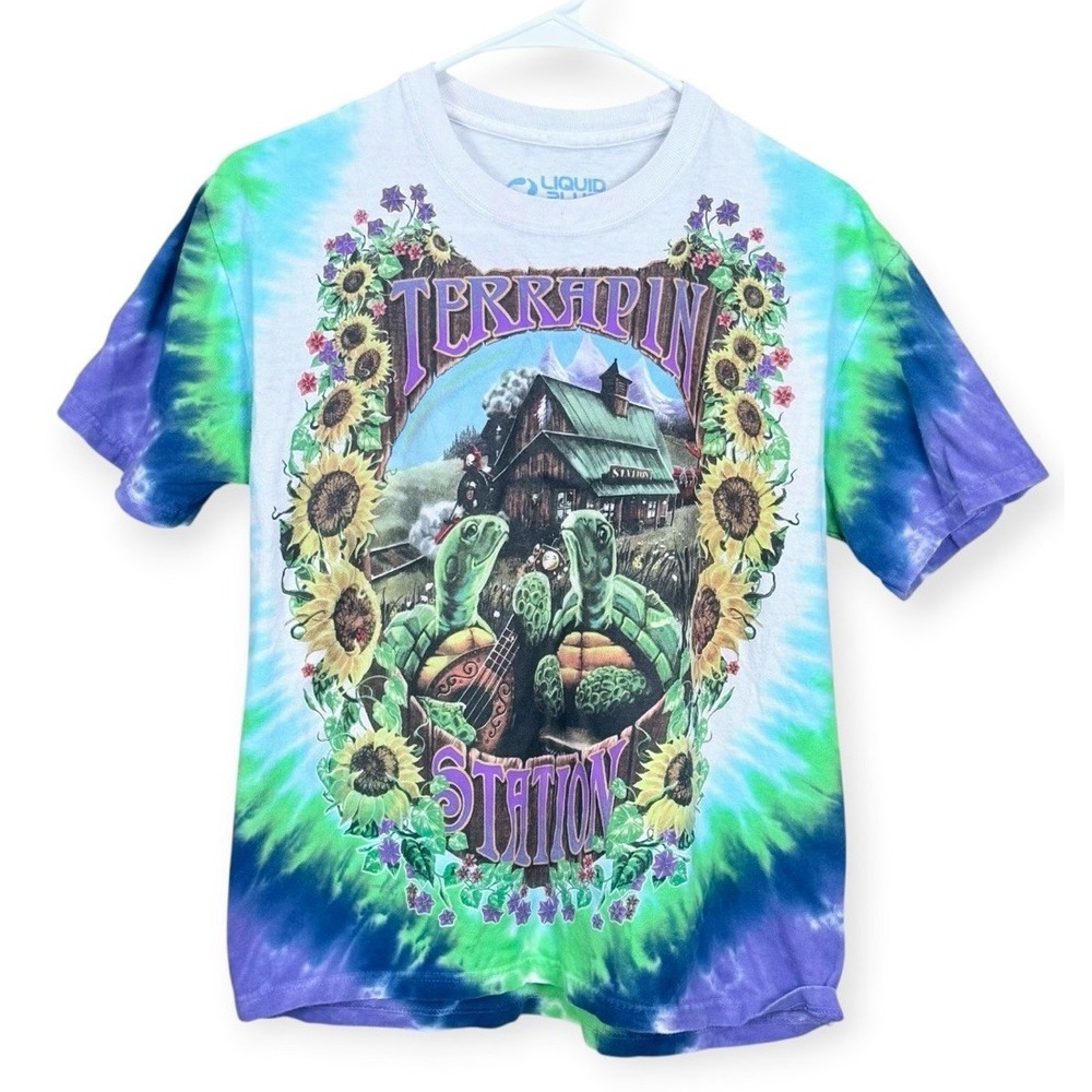 Vtg 1999 Grateful Dead Terrapin Station Turtle Liquid Blue Tie Dye T-Shirt Small
